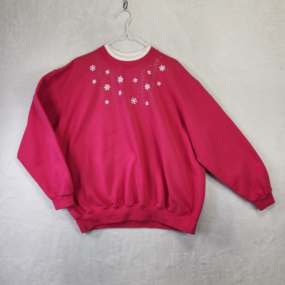 Top Stitch by Morning Sun Women's Pink Snowflake Rhinestone Sweatshirt‎ Size 2XL